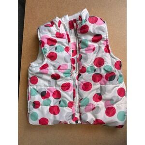 Gymboree Girls XS 4 Puffer Vest Pink Teal Polka Dot Fleece Lined Zip Up 1430466